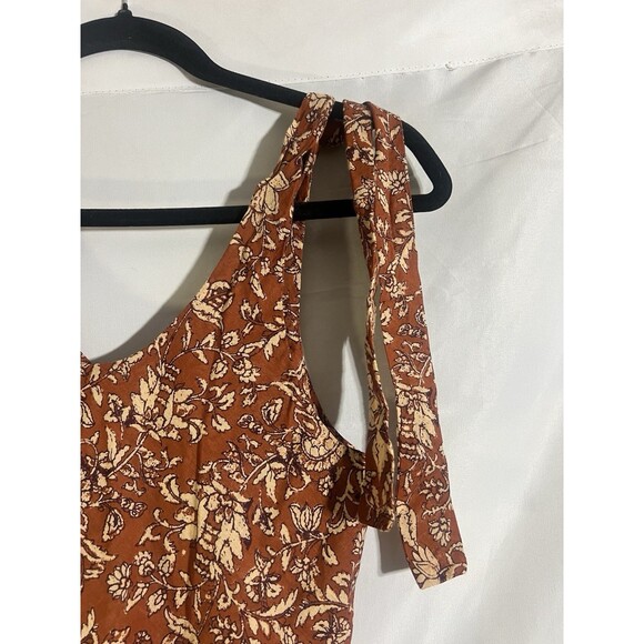 Free People Kika Dress Woman's XS Rust Tan Floral Black Hem Trim Tiered Cotton - Picture 4 of 8